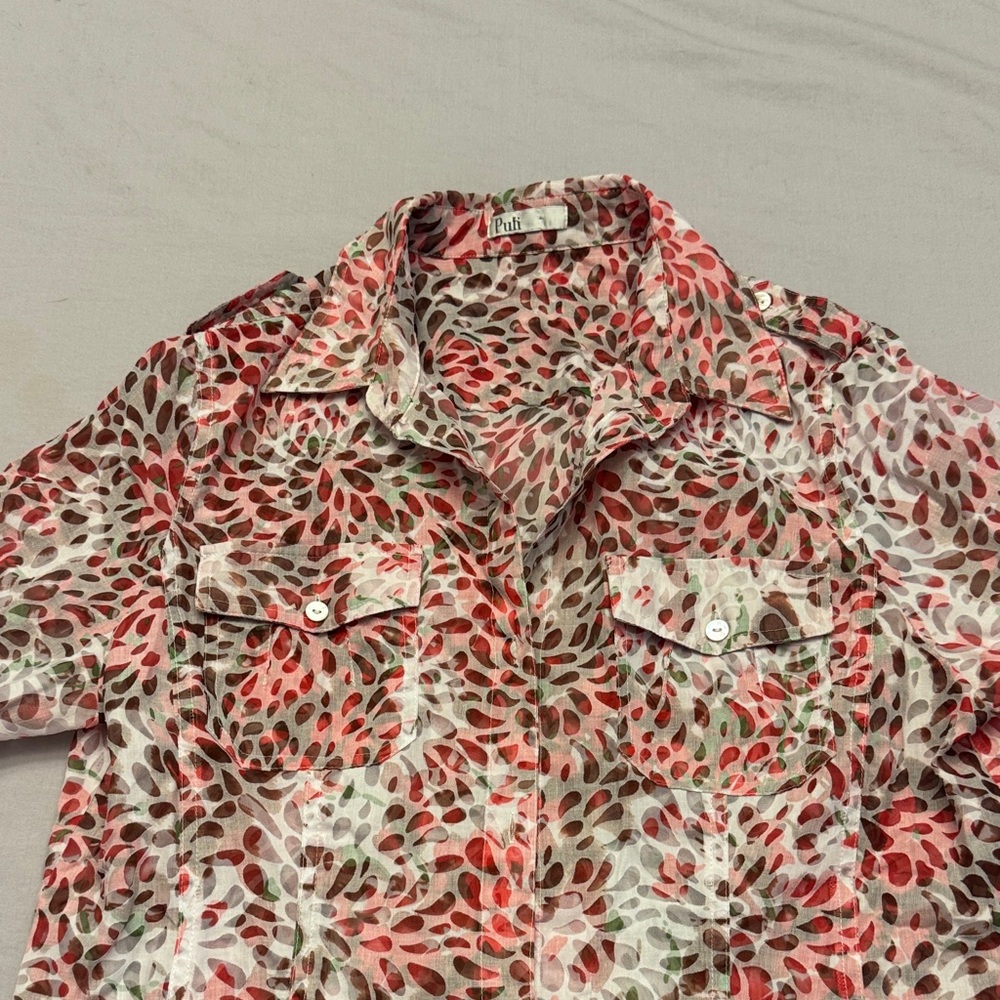Puli Red and Green Leaf Print Shirt